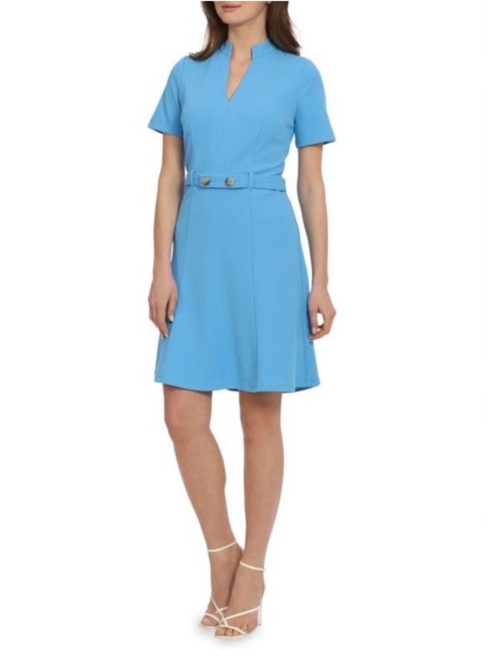 Maggy London Scuba Crepe Belted Fit & Flare Dress Size 10 Sky Blue Size 10